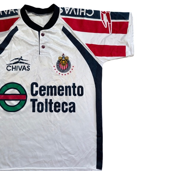 Chivas Guadalajara Soccer Jersey Men Small Cemento Tolteca Sol White Red Navy - Picture 2 of 7